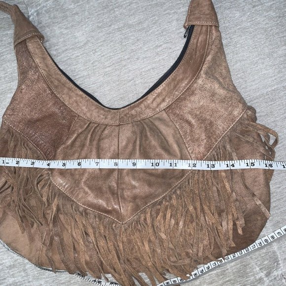Genuine Soft Leather Fringed Hobo Style Handbag Hecho En Mexico Casa Larrea - Picture 11 of 12